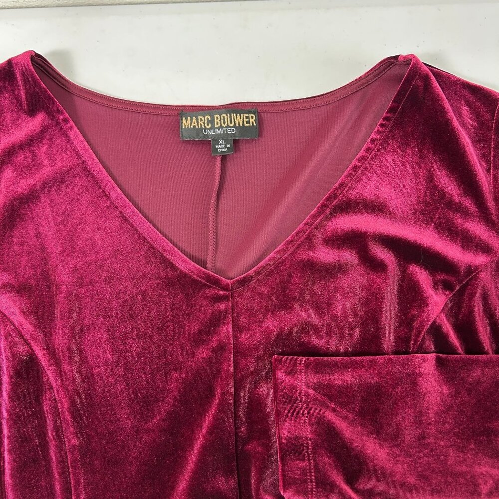 Marc Bouwer Unlimited Dress Size XL Burgundly Velvet Velour Long Sleeves V Neck - Picture 4 of 12